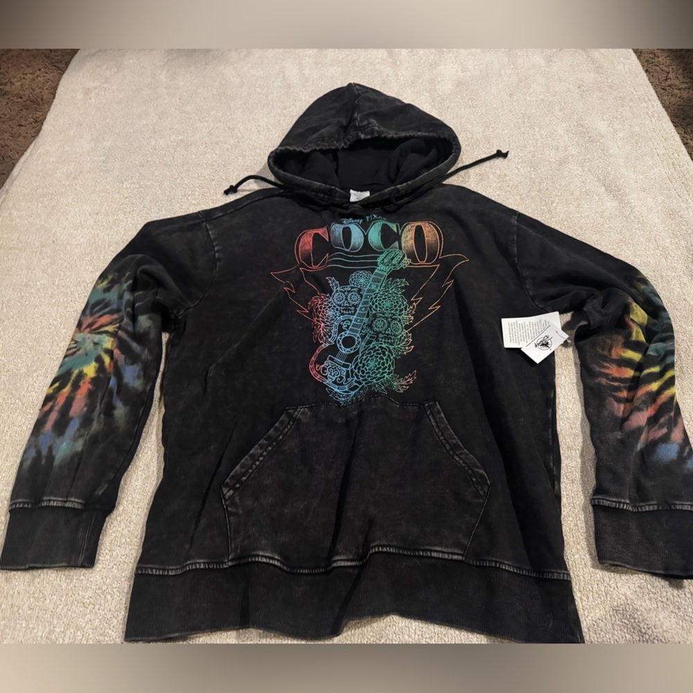 Disney Pixar Coco Tie Dye Hoodie Sugar Skull Guitar Medium NWT